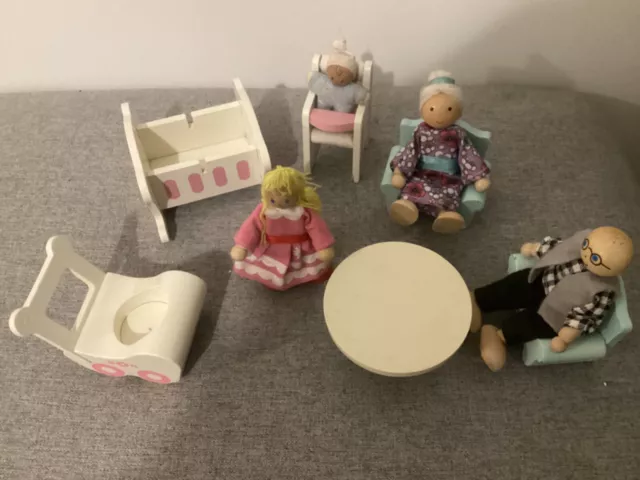 Asda Wooden Dolls House Furniture Sitting Room and Baby Items and Wooden Figures