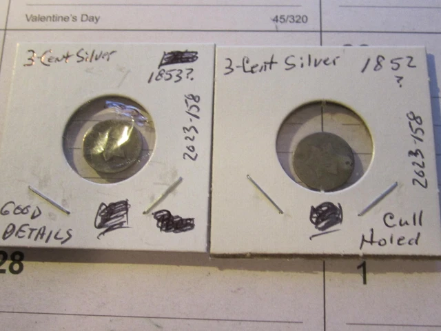 1852 & 1853 $0.3 cents - Silver Three Cent Piece,  Trime, Culls   Lot# 2023-158