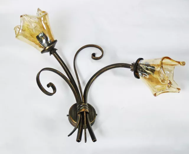 Applique antico ferro battuto lampada led vetro cristallo rustico italy art.652