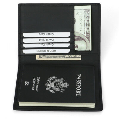 RFID Blocking Genuine Leather Passport Holder ID Case Credit Card Wallet Purse