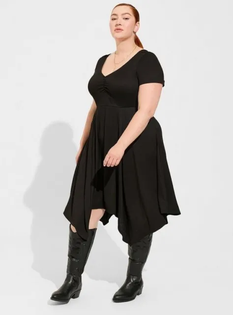 Torrid Midi Rib Knit Skater Dress Plus Size 2 2X 18/20 Black