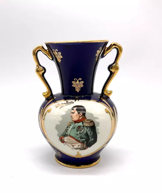 Vintage Napoleon Bonaparte vase cobalt blue and gilt with bees Porcelaine R E2