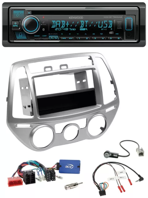 Kenwood Lenkrad Bluetooth DAB USB CD Autoradio für Hyundai i20 2012-2014 silber