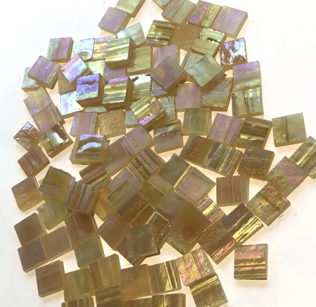 100+ 1/2" Amber Iridescent  Handcut Stained Glass Mosaic Tiles 2