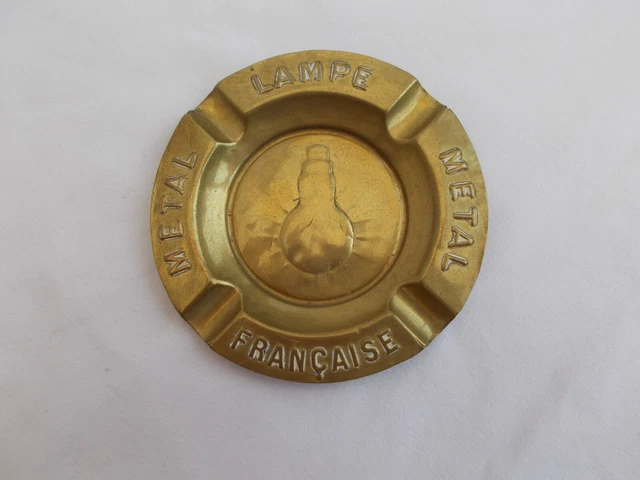 Cendrier Publicitaire Ancien Lampe Metal Francaise Ampoule Brass Ashtray Vintage