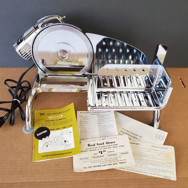 VINTAGE RIVAL ELECTRIC Food Slicer 6 1/2" Blade Chrome 1101E2 Clean