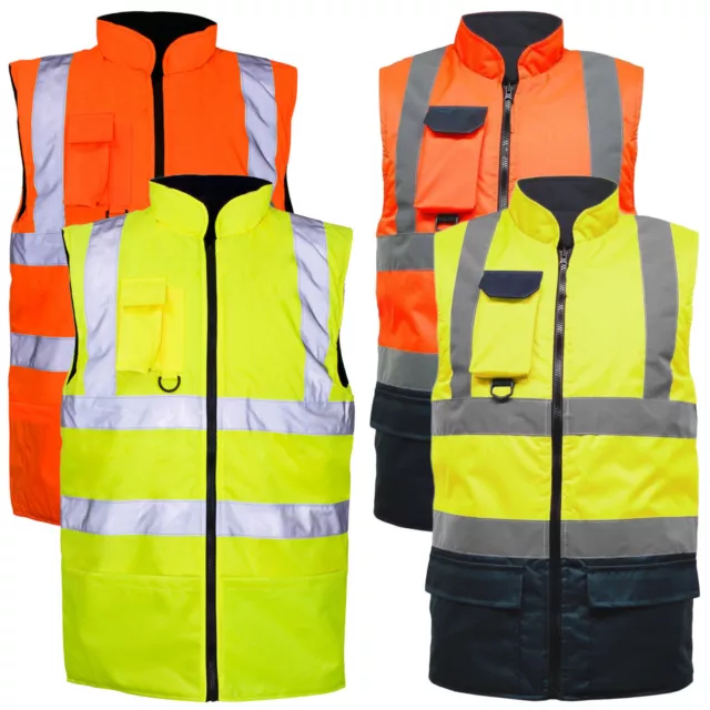 Hi Viz Vis Visibility Fleece Reversible Waterproof Body Warmer Gilet Waistcoat