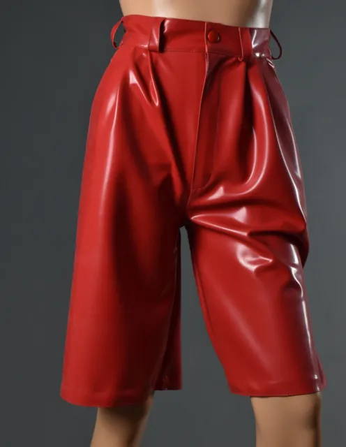 Pantaloni in lattice rosso | pantaloncini in gomma da donna | pantaloni pieghe in gomma | pantaloni in lattice