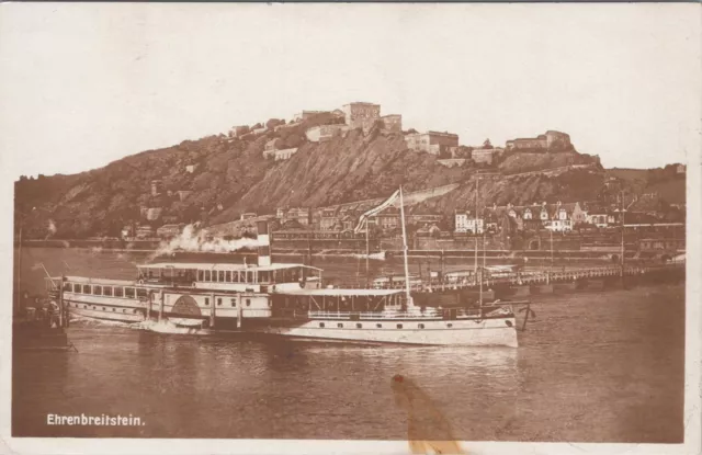 AK/ Postkarte : Raddampfer Rhein an der Anlegestelle Ehrenbreitstein - 1925