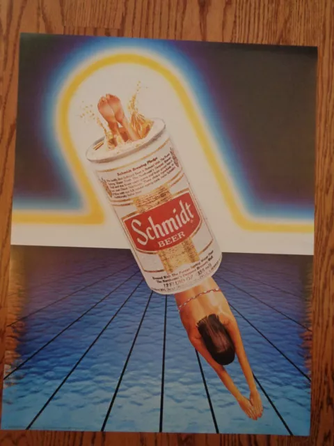 Schmidt Beer Poster Vintage 1984 Bikini Girl in Can G Heileman Brewing Co NOS