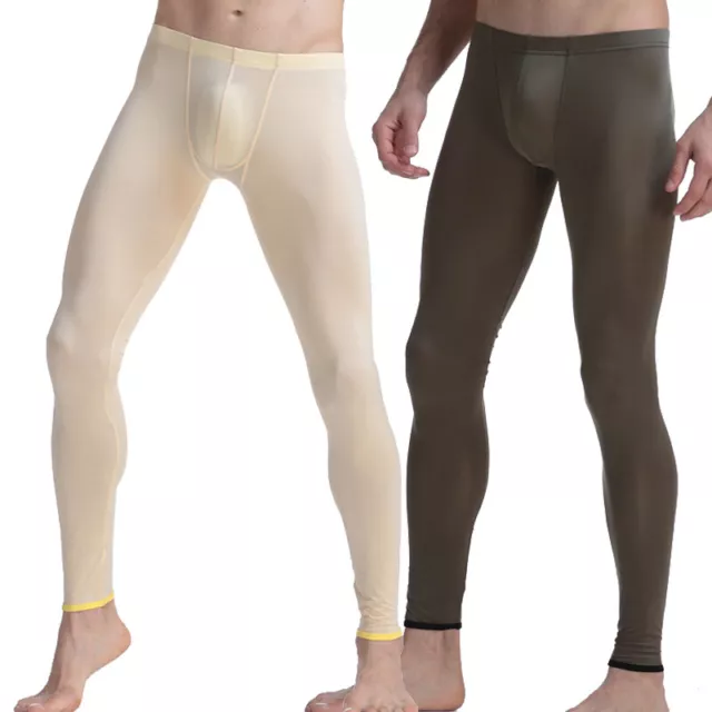 Thin Ice Silk Thermal Underwear Sexy Mens Long John Penis Pouch