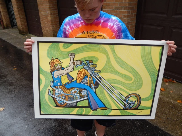 Vintage NOS Original 1970s Harley Motorcycle Chopper Poster Vagabond Psychedelic