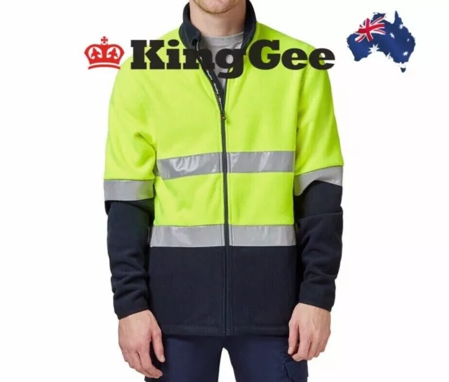 KingGee Men's Reflective Full Zip Hi Vis Fleece Jacket - Yellow/Navy