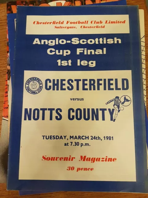 80/81 Chesterfield vs Notts County Anglo Scottish Cup Final Programme
