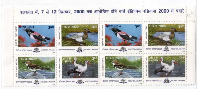 India 2000 Set of 8 Se-tenant Stamps Migratory Birds Indipex Asiana MNH Unique