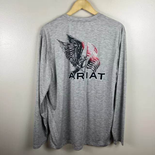 Ariat Tek Charger Free Bird Long Sleeve Shirt Mens Size Large Gray Eagle Flag