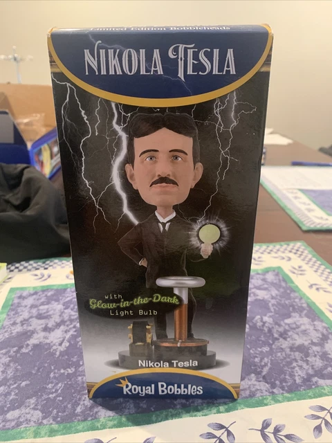 Royal Bobbles Nikola Tesla Bobblehead with a Glow-in-The-Dark Light Bulb