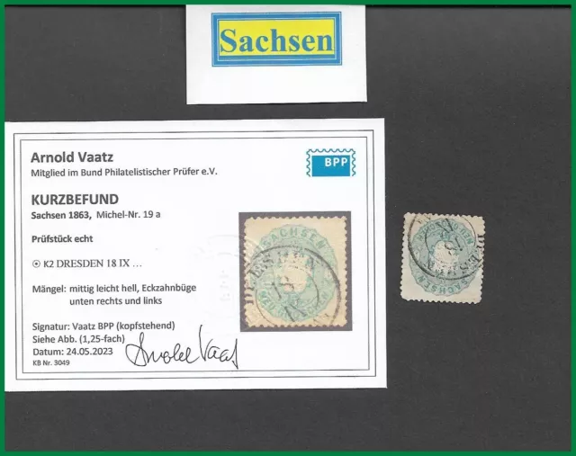 briefmarken, Altdt. , Sachsen1863, Mi 19 a, gest., l. Mängel,Fotobef. Vaatz BPP