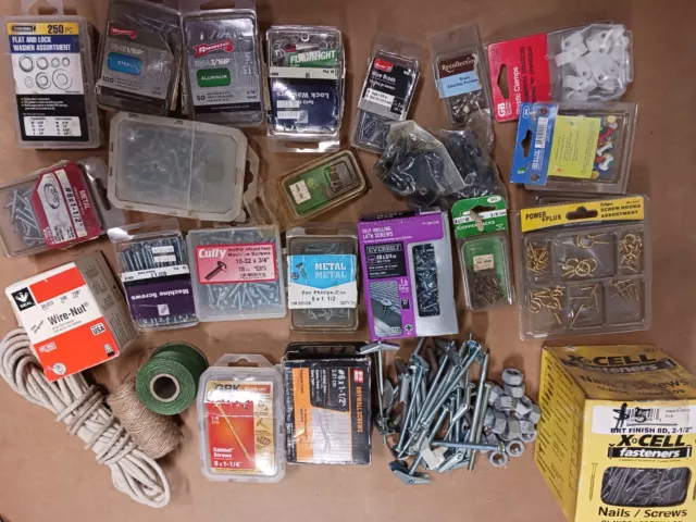 Garage Mixed Lot Screws, Nails, Wire Nuts, Twine, Misc As Shown