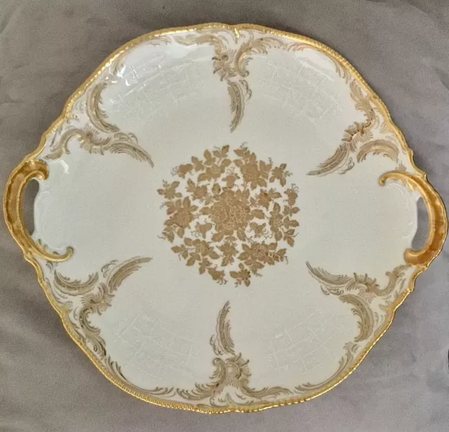 ATQ  ROSENTHAL Double Handed White Porcelain Platter Floral Gold Hand Painted