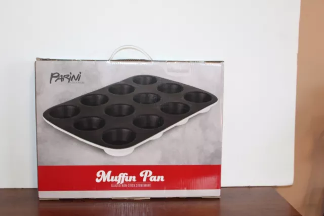 New Parini Cookware 12-Cup Muffin Baking Pan Non Stick Stoneware w