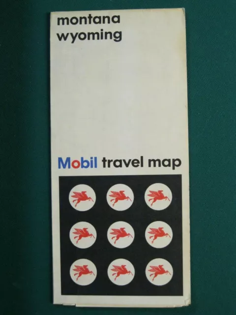 Mobil Oil 1966 Highway Road Map Of Montana, Wyoming