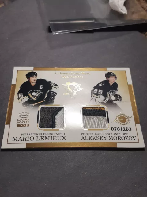 Mario Lemieux Aleksey Morozov Crown Royale 2003 Authentic Game Worn Patches NM 2