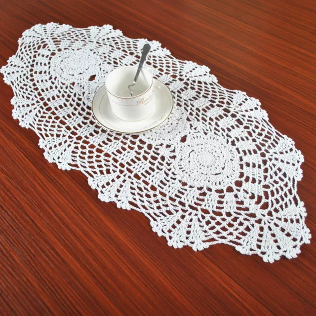 White Lace Table Runner Vintage Hand Crochet Cotton Doilies Mats Wedding Party 3