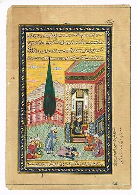 Fait à la Main Perse Miniature Ancien Peinture De Escarpin Scène Art Sur Papier