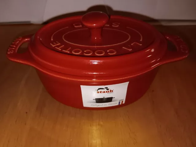 Staub Mini La Cocotte Oval Ceramic Pot W/lid Red New 4x2"