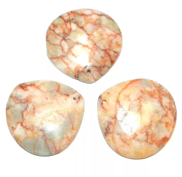 P2146 Redline Marble Flat Teardrop 38mm Gemstone Pendant Focal Bead 1pc