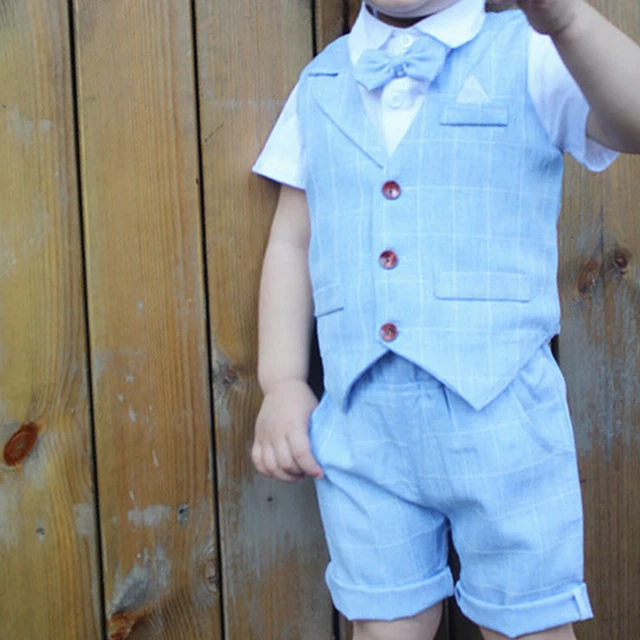 Freebily bambino ragazzo abito da gentiluomo t-shirt con gilet a mosca pantaloncini 2