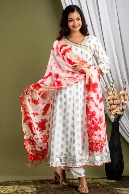 Indian Floral Kurta Pant Dupatta 3pc Casual Readymade Party Wedding Dress
