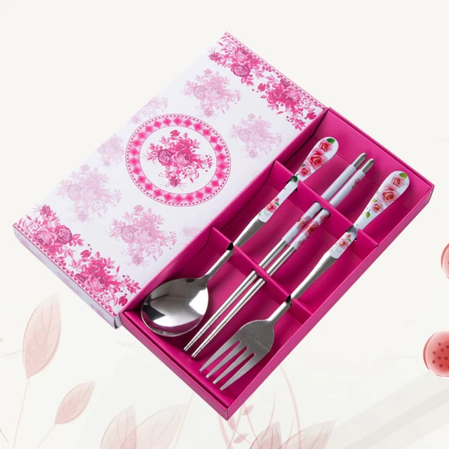 Set utensili riutilizzabili custodia server portatile bacchette set posate forcella