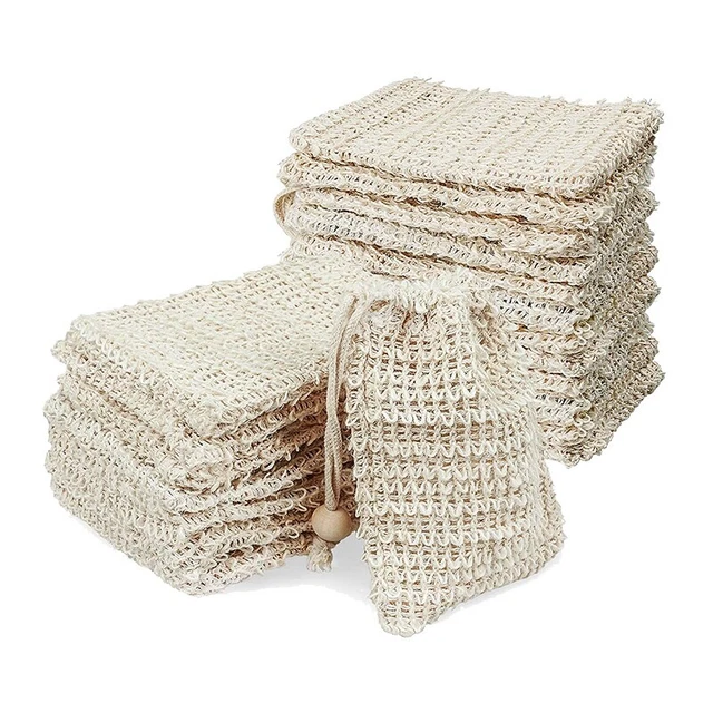 Paquete de 20 bolsas exfoliantes de jabón, ahorrador de jabón hecha bolsa de malla de sisal barra de jabón BG1