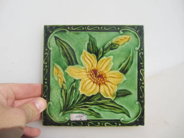 Victorian Ceramic Tile Vintage Floral Art Nouveau Flowers Old Leaf Antique
