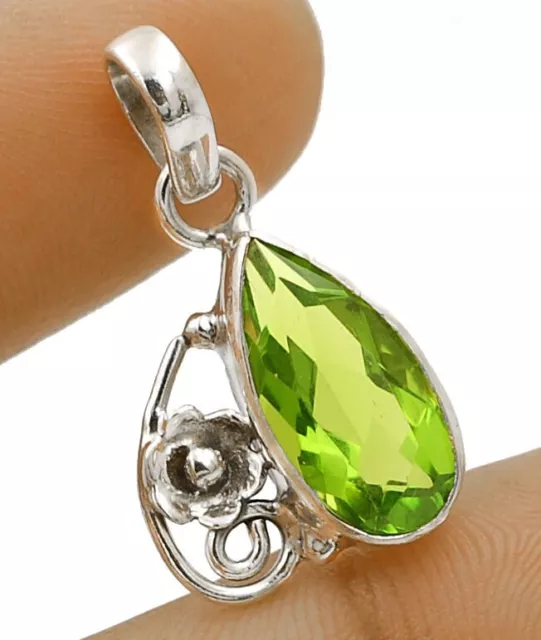 Natural 3CT Peridot 925 Solid Sterling Silver Pendant 1 1/5" Long NW3-6