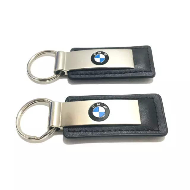 BMW Black Leather & Metal Key Chain Ring from Dealer Irvine CA Lot of 2