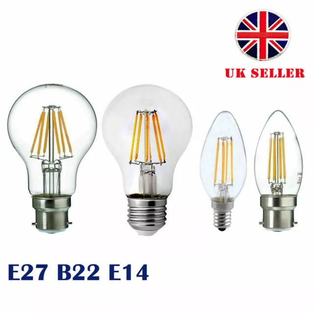 E27 B22 E14 4X/8X LED Retro Filament Flame Candle Globe Light Edison Lamp Bulb