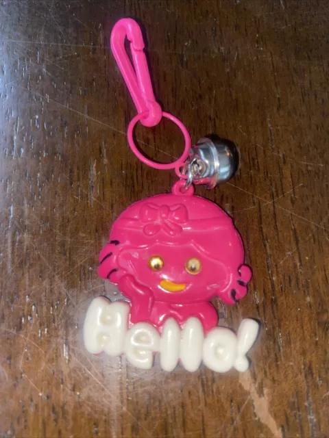 Rare Vintage 1980s Plastic Bell Charm Pink Hello 80s Charm Necklace