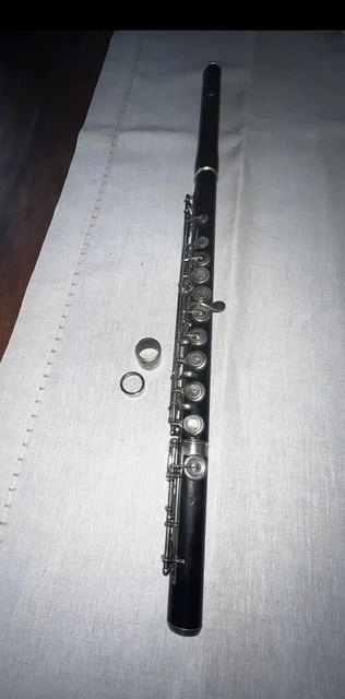 Eugene bercioux 19th cent  EBONY WOOD OLD ANTIQUE VINTAGE C FLUTE paris boehm