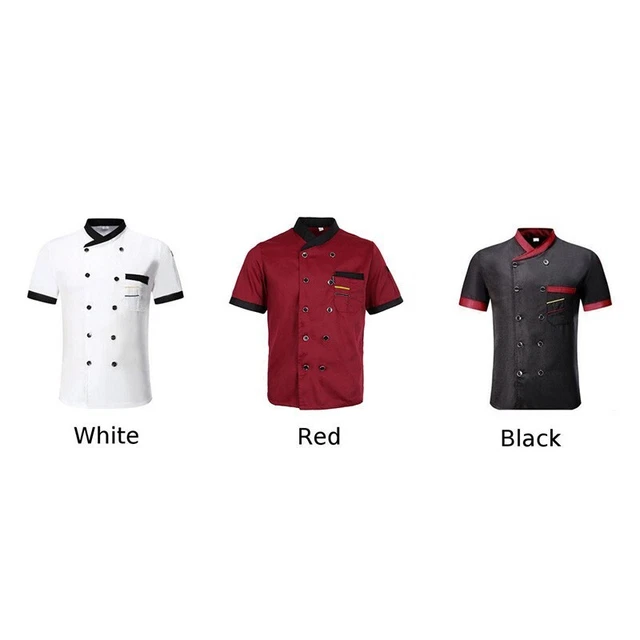Men Women Uniform Quality Hotel Chef Clothes Stand Collar Button Short Sleeve