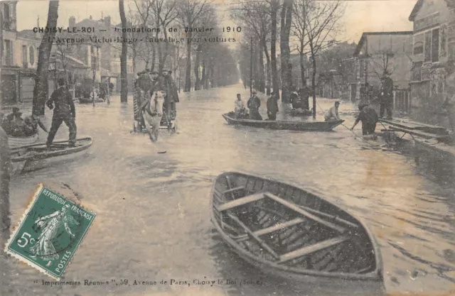 Cpa 94 Choisy Le Roi Inondations 1910 L'avenue Victor Hugo Sauvetages Voitures