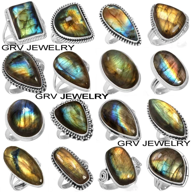 AAA+ Labradorite Gemstone 200pcs Rings Lot 925 Silver Plated G-WHRU-8