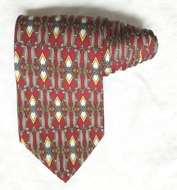 PAOLO GUCCI Necktie Tie Silk Red White Gold Geometric Luxury Hand Made in ITALY