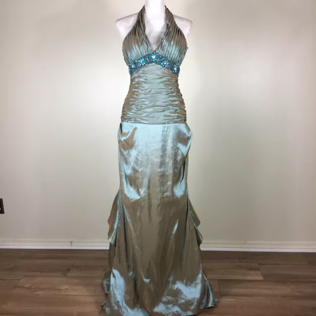 Tony Bowls Evening Gown Halter Prom Pageant Dress size 4 Y2K Ruffle train