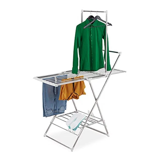 (TG. 1 pz.) Relaxdays Stendibiancheria Allungabile, Acciaio Inox, Stendino Piegh
