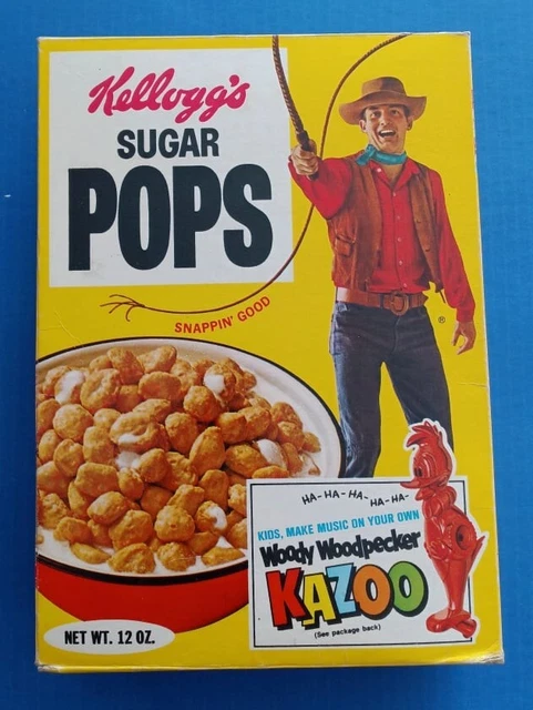 LATE 1960S KELLOGG'S Sugar Pops cereal box Woody Woodpecker Kazoo £28. ...
