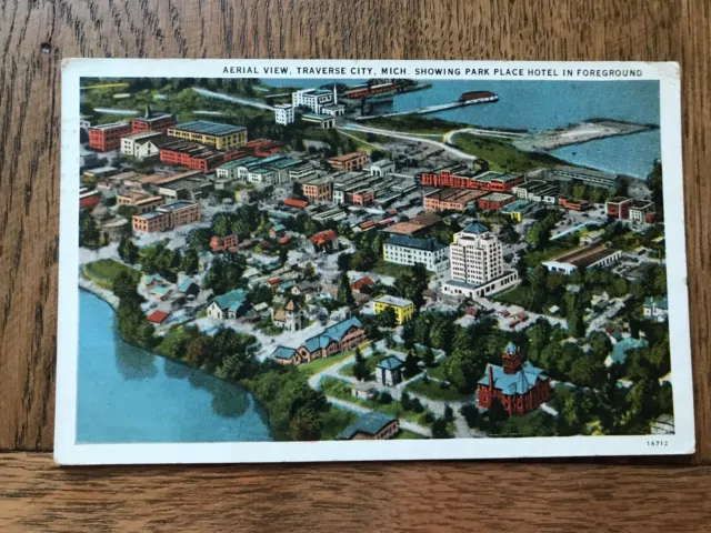 Aerial View Traverse City Michigan Showing Park Place Hotel Postcard