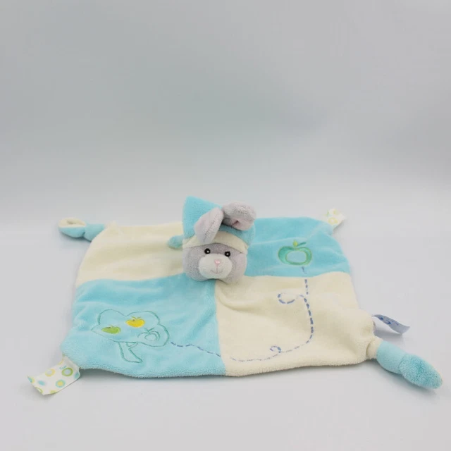 Doudou plat lapin bleu blanc pommes GIPSY - 15652